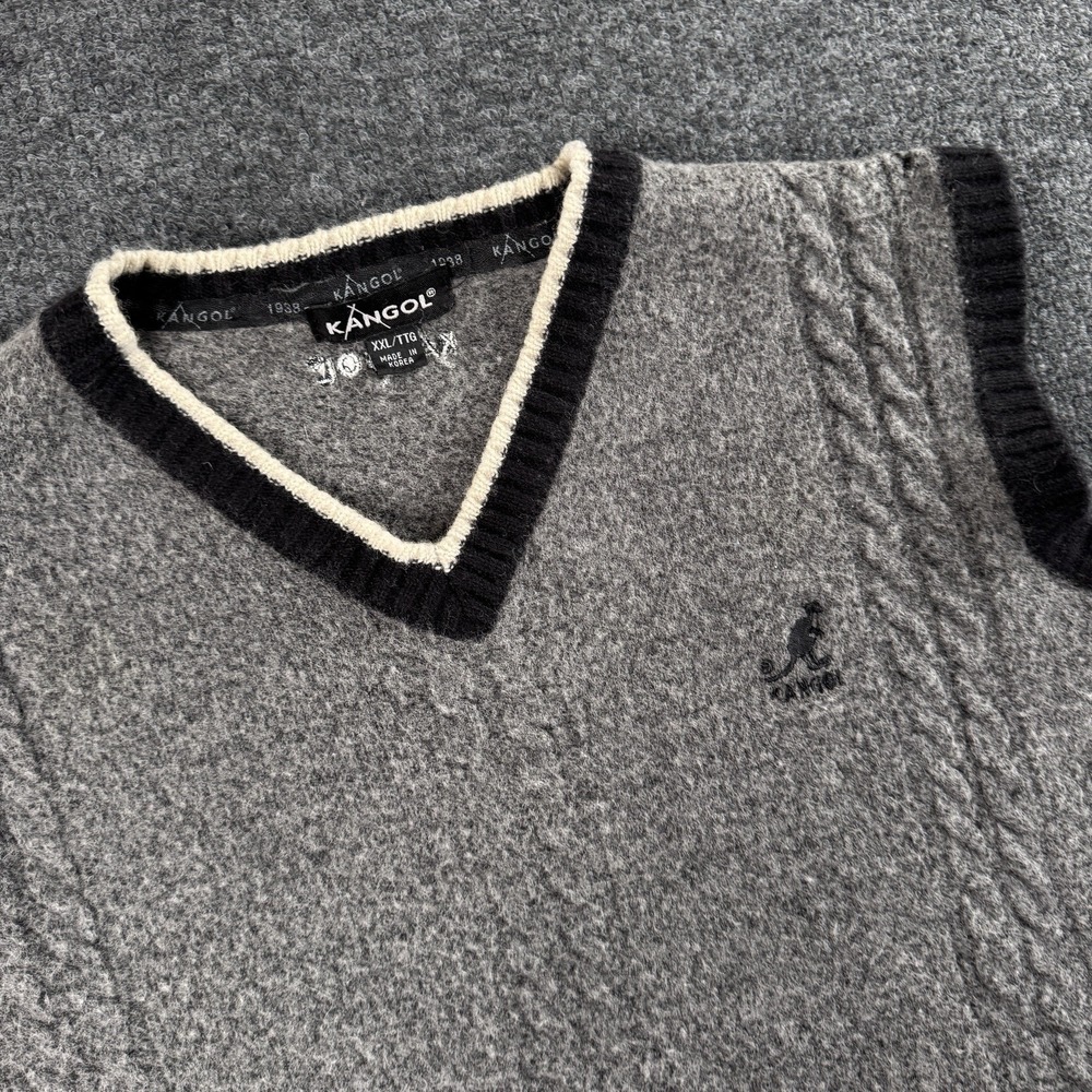 Kangol Vintage Sweater Vest Mens XXL V Neck Pullover Cable Knit Gray